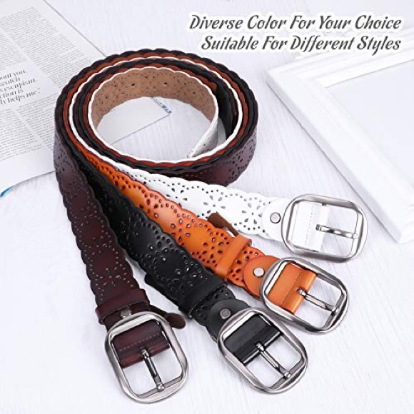 JASGOOD Women’s Hollow Flower Cowhide Leather Belt - Picture 5 of 5